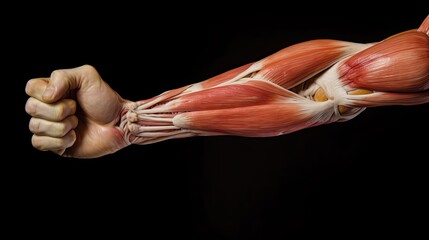Anatomical Arm Muscle. Athletic Man's Biceps Muscle Anatomy - Close Up Shot: Generative AI