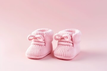Fototapeta na wymiar Baby Pink Booties - Horizontal Image of Cute Isolated Newborn Girl Shoes with Concept of Clothing Symbol: Generative AI