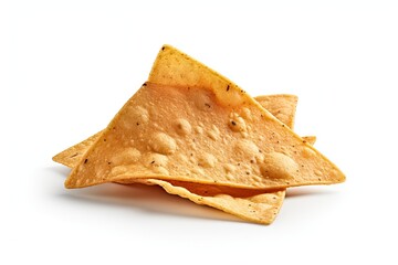 Single Salted Tortilla Chip Isolated on White. Tasty Snack for Lunch or Anytime. Perfect for Junk Food Lovers - 3:2 aspect ratio: Generative AI