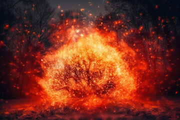 A captivating display of a burning tree engulfed in flames and intense heat the fiery spectacle. Ai generative.