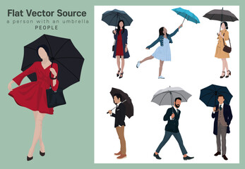 Office worker wearing an umbrella to prepare for the weather forecast for the summer rainy season People on the way to work Fashion silhouette