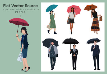 Office worker wearing an umbrella to prepare for the weather forecast for the summer rainy season People on the way to work Fashion silhouette
