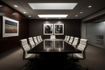 Facilitating productive business discussions and collaborative teamwork in a modern corporate environment. Dynamic meeting room. Ai generative.