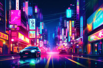 street, japan city, anime - obrazy, fototapety, plakaty