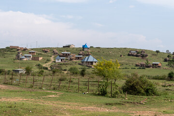 Obraz premium Small homes and shops in the village of Mugumu Tanzania