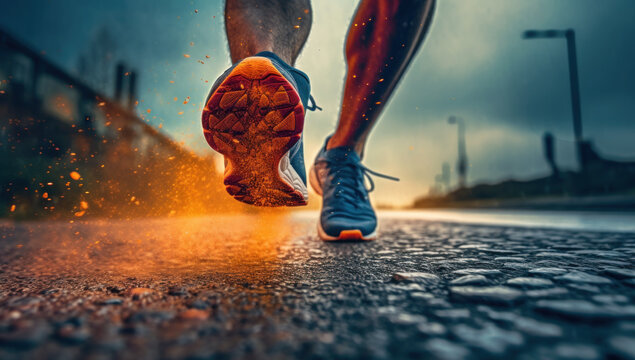 A dynamic runner igniting energy, speed, and health on the road to athletic excellence. Urban fitness in full stride. Ai generative.
