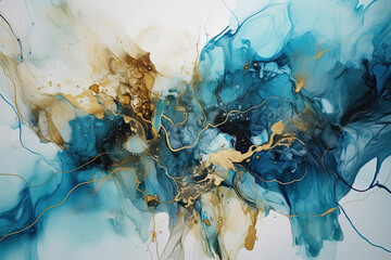 Blue golden color abstract fluid art background