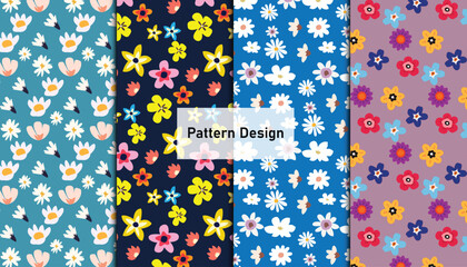 set of seamless patterns with colorful small flowers