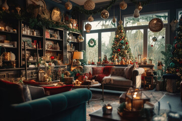 Fototapeta na wymiar Christmas decoration in living room interior