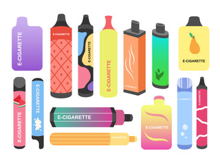 Set of colorful disposable electronic cigarette