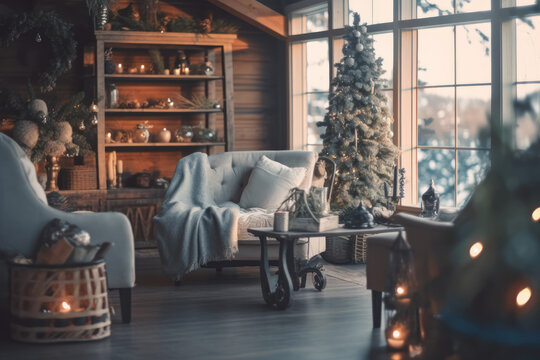 Christmas decoration in living room interior