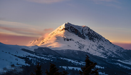 beautiful shot of a snowy mountain at sunset