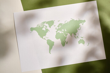 Earth is isolated on a white background. World map Green planet Earth day or environment day. Concept and ecology and environmental sustainability concept, travel concept