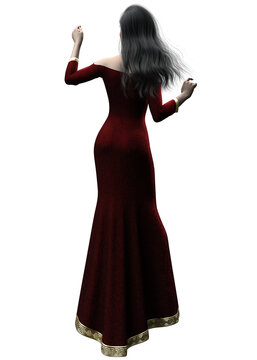 3D Vamp woman in red dress