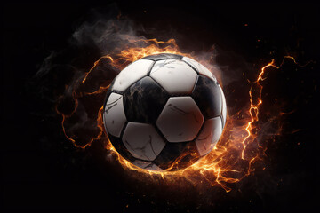 Naklejka premium soccer ball with fire, ai generated