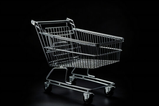 shopping cart isolated on black, ai generated