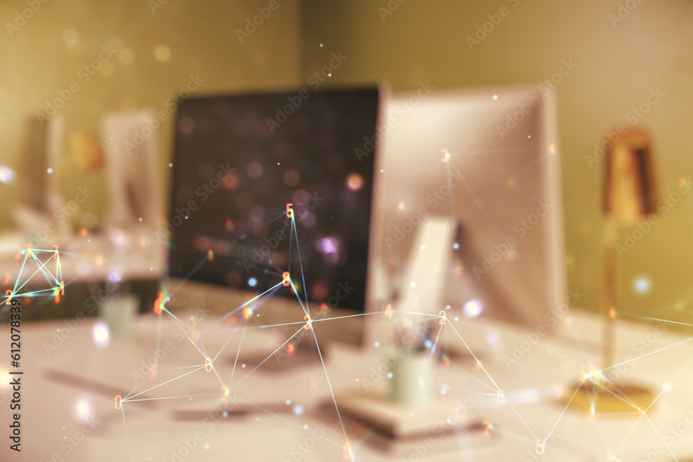 Poster creative concept of wireless technology on modern laptop background. big data and database concept. 