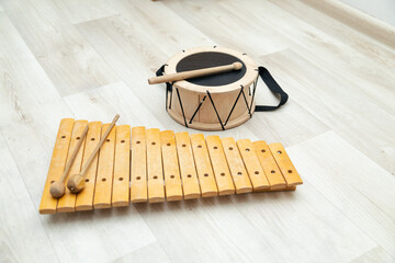 Wooden xylophone and drum