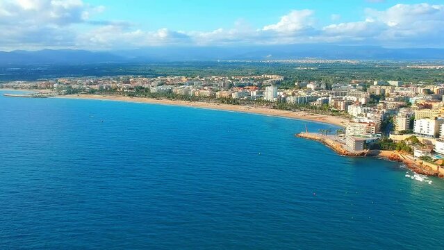 Sea shore in Salou, Spain, Europe. Tourist beach city on Costa Dorada