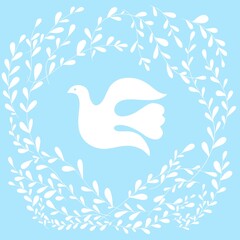 Disegno grafico moderno colomba bianca pasquale con un ramo di oliva simbolo di pace purezza innocenza libertà felicità fede religione cristiana  - 612079374