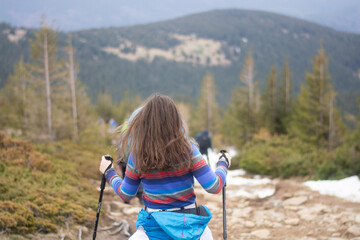 woman hiking in mountains