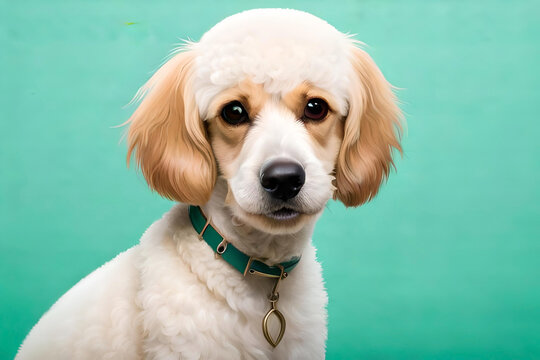 Poodle dog on mint green background