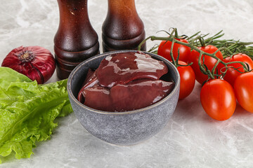 Raw turkey liver in a bowl ready for cooking
