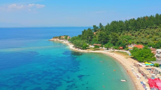 Aerial view beach and bay in Limenas, Thassos island, Greece, Europe