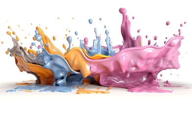 Obraz na płótnie Canvas Colorful pastel paint splash. Rainbow colours. Isolated on white background. Generative AI.
