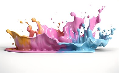 Colorful pastel paint splash. Rainbow colours. Isolated on white background. Generative AI.