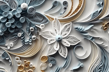 Floral paper quilling winter theme background Generative AI