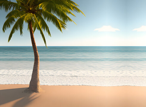 Tropical beach with palm tree in the sand. 3d render