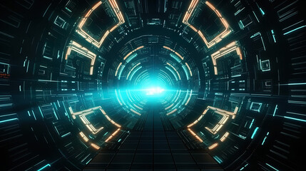 Fototapeta premium Abstract Techscape: Discovering the Intersection of Technology Key and High-Speed Tunnel in the Future. Ai Generative.