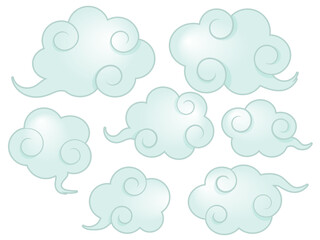 中華風の雲のイラスト　水色