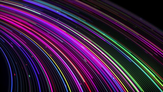 Abstract neon pink and purple theme light streaks loop bend motion background, cybercity wire lines loop, cyberpunk technology motion background