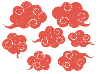 中華風の雲のイラスト　スタンプ　篆刻