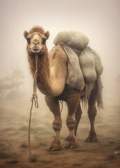 Portrait of a camel in the desert, HD photography, generated with AI technology