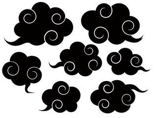 中華風の雲のイラスト　黒