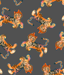 Watercolor, drawn, trendy, summer, print, pattern, nature, Africa, wild animals, tiger, mood, decor.