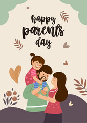 parent and child, Celebrate Happy Parents Day with a minimalist hand-drawn illustration, exuding simplicity, cleanliness, and modernity