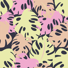 Seamless vector pattern with tropical leaves.