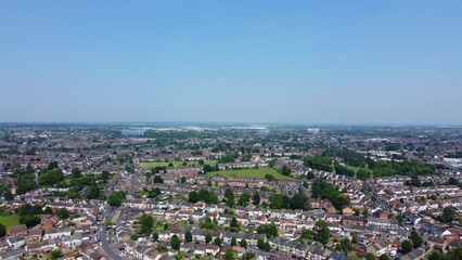 Aerial View of Residential District and Real Estate Homes at Luton Town of England UK. Footage Was Captured with Drone's Camera on June 11, 2023