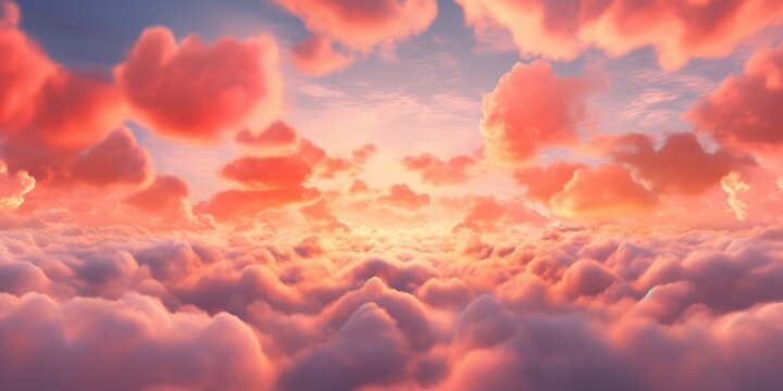 Pink red clouds on sky background, generative ai