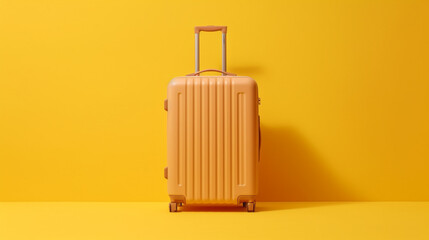 yellow suitcase on plane yellow background, travel concept