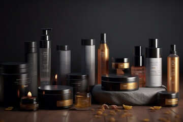 Mock up display for cosmetics, make up, fragrance and skincare concept, beauty and health sector