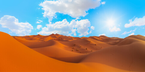 Plakat Sand dunes in the Sahara Desert, Merzouga, Morocco - Orange dunes in the desert of Morocco - Sahara desert, Morocco