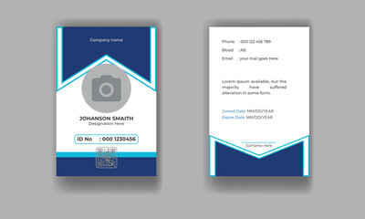 Obraz premium Abstract Simple Geometric Blue Id Card Design, Professional Identity Card Template Vector for Employee and Others