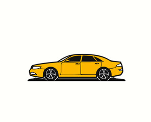 Obraz na płótnie Canvas Yellow retro car or cartoon old taxi on isolated background. Vector illustration