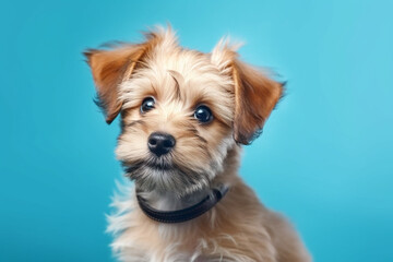 Portrait of a beautiful happy dog isolated on blue background. High quality photo Generative AI