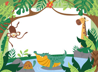 Animal jungle cartoon safari wild background concept. Vector design graphic illustration  © PrettyVectors